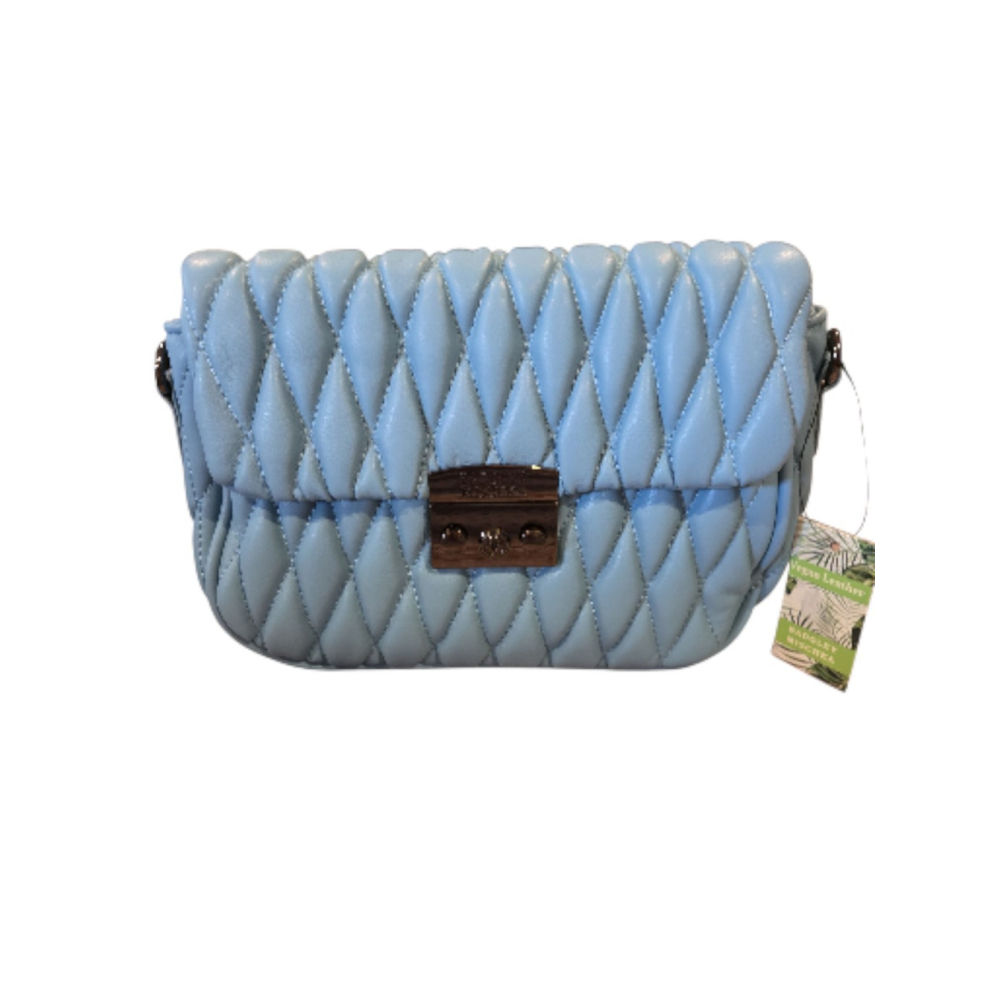 Badgley Mischka Quilted Mini Messenger Bag Blue Gun Metal Nickel NWT (230)